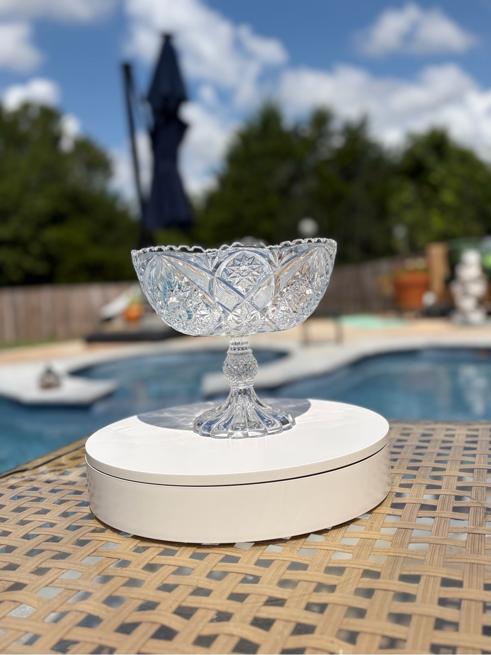 Cut Crystal Compote Bowl - Clear Glass Pedestal
